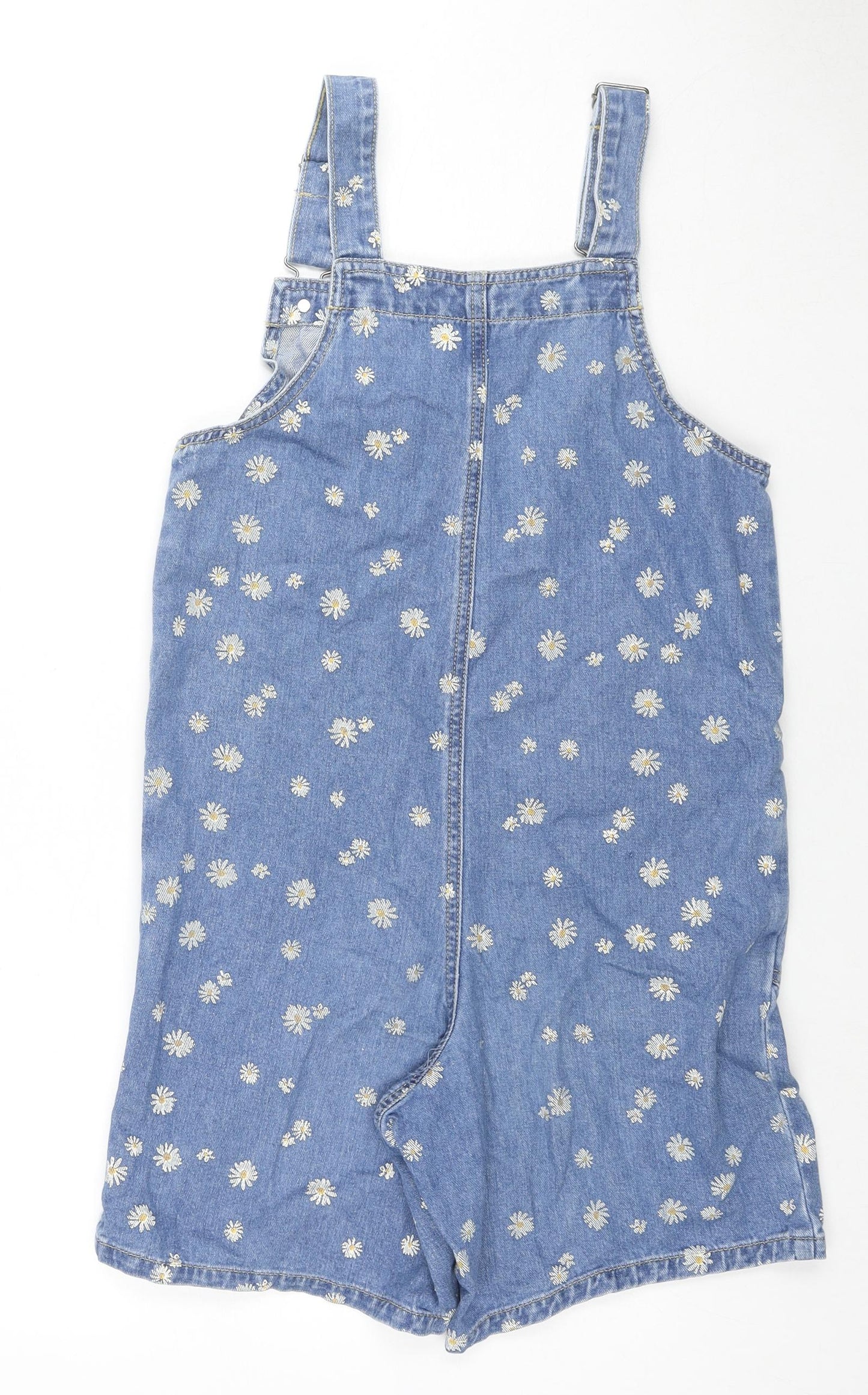 George Girls Blue Floral Cotton Playsuit One-Piece Size 13-14 Years L3 in Button - Daisies