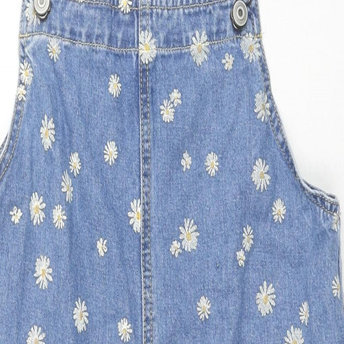 George Girls Blue Floral Cotton Playsuit One-Piece Size 13-14 Years L3 in Button - Daisies