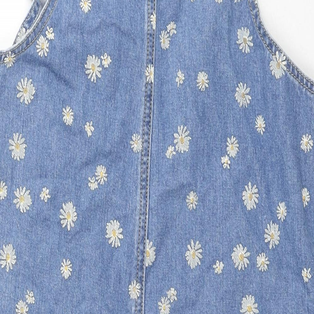 George Girls Blue Floral Cotton Playsuit One-Piece Size 13-14 Years L3 in Button - Daisies