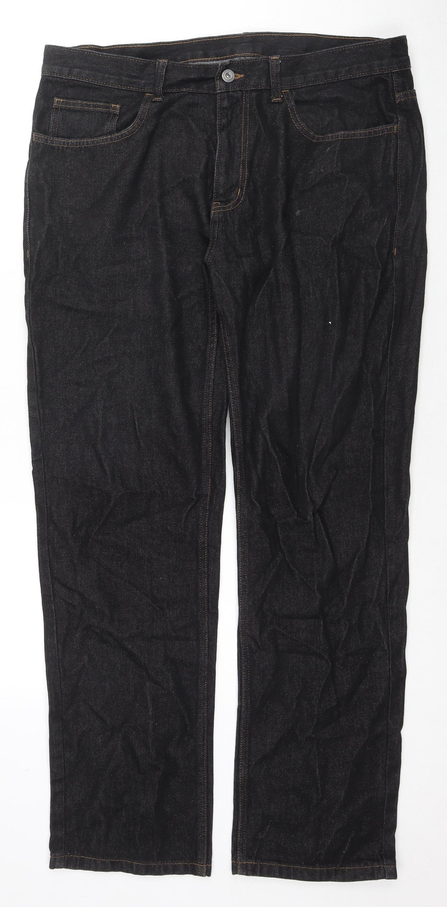 George Mens Black Cotton Straight Jeans Size 36 in L32 in Regular Zip