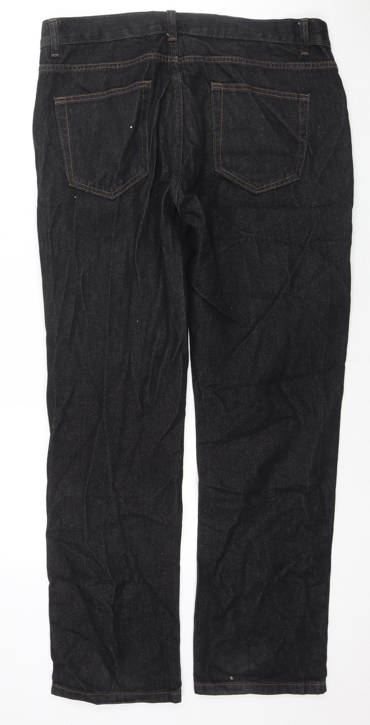 George Mens Black Cotton Straight Jeans Size 36 in L32 in Regular Zip