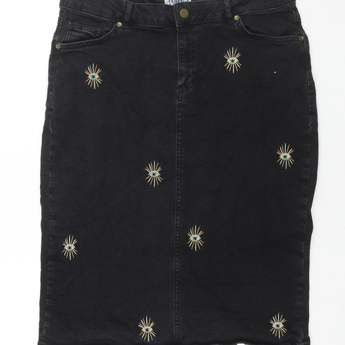 Harkel Womens Black Cotton A-Line Skirt Size 16 Zip - Embraided Eyes