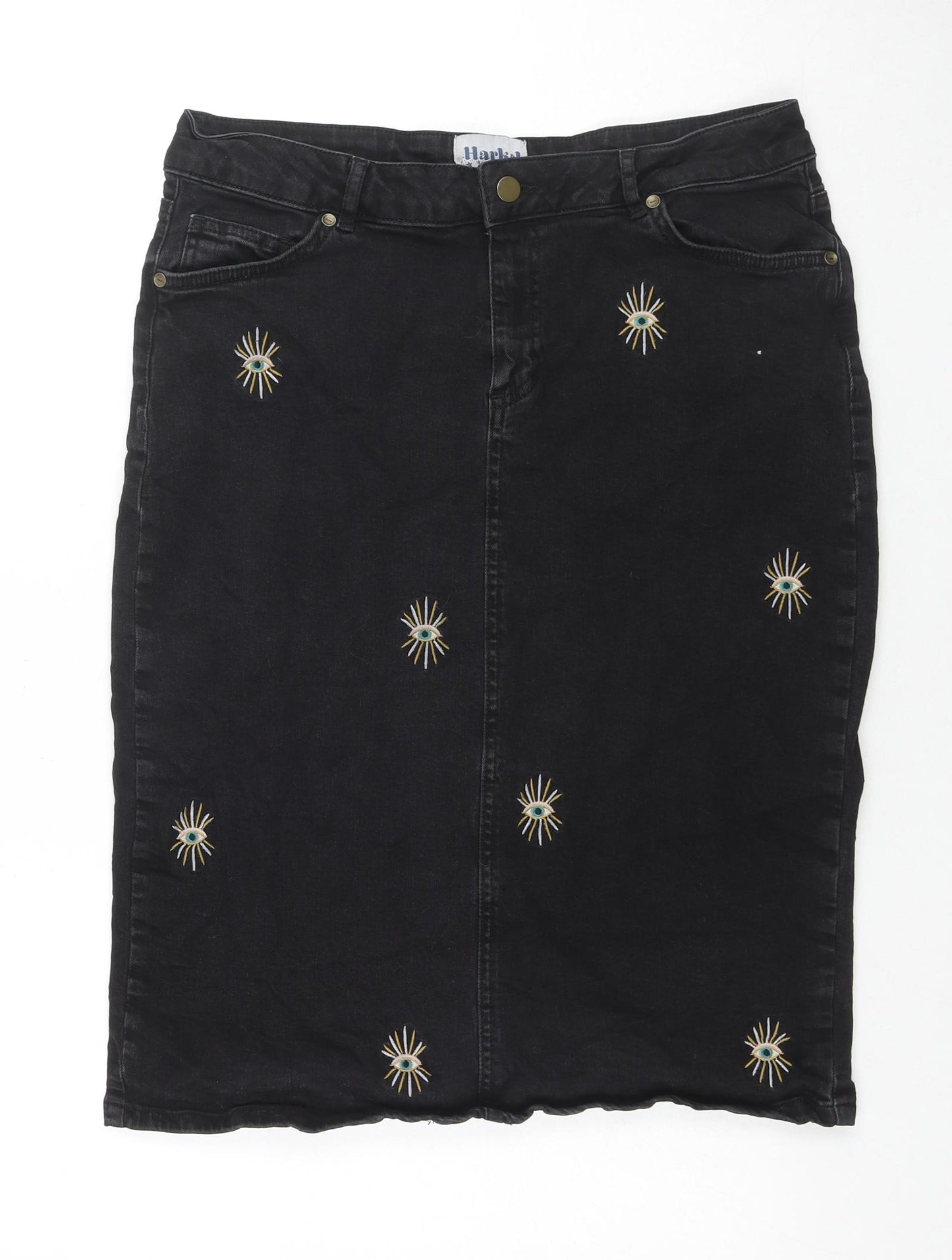Harkel Womens Black Cotton A-Line Skirt Size 16 Zip - Embraided Eyes