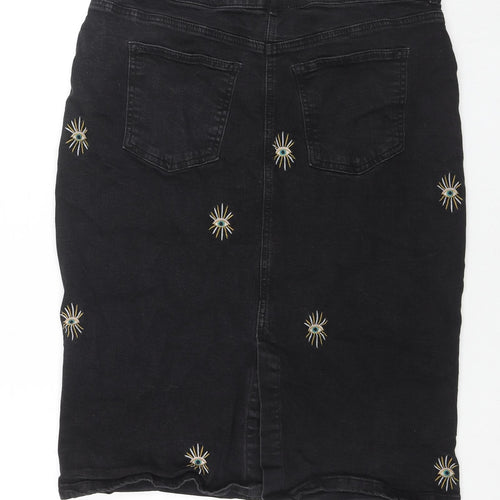 Harkel Womens Black Cotton A-Line Skirt Size 16 Zip - Embraided Eyes