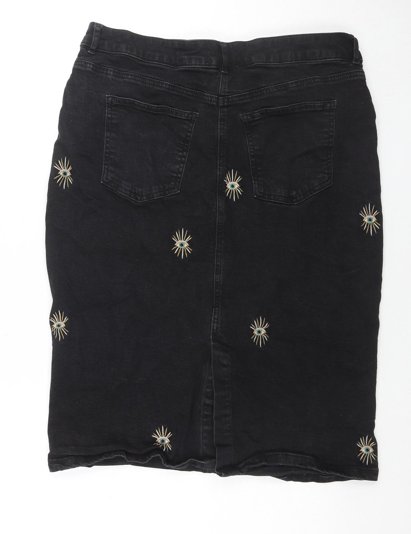 Harkel Womens Black Cotton A-Line Skirt Size 16 Zip - Embraided Eyes