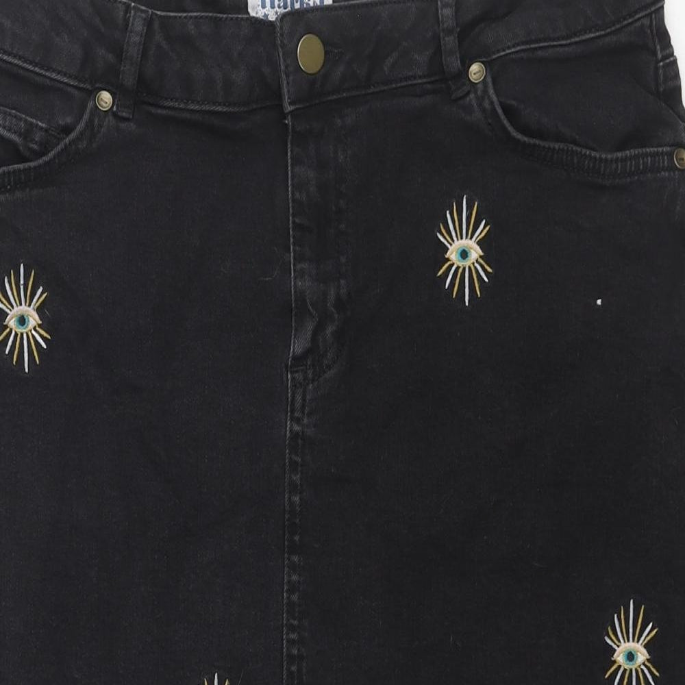 Harkel Womens Black Cotton A-Line Skirt Size 16 Zip - Embraided Eyes