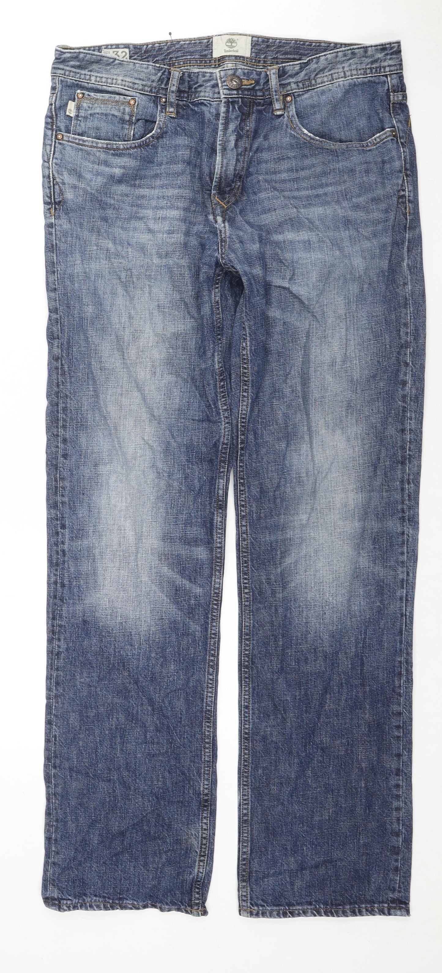 Timberland Mens Blue Cotton Straight Jeans Size 32 in L32 in Regular Zip