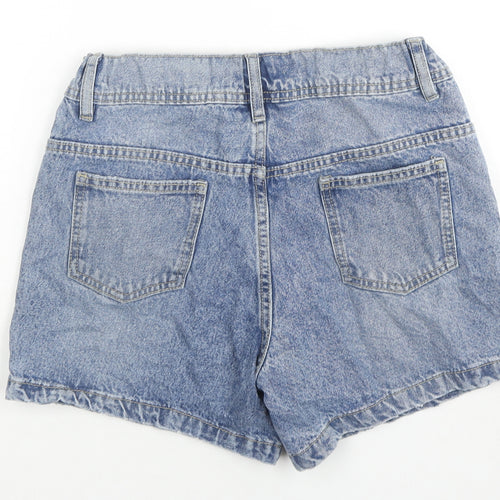 F&F Girls Blue Cotton Mom Shorts Size 12-13 Years L4 in Regular Zip - Flowers