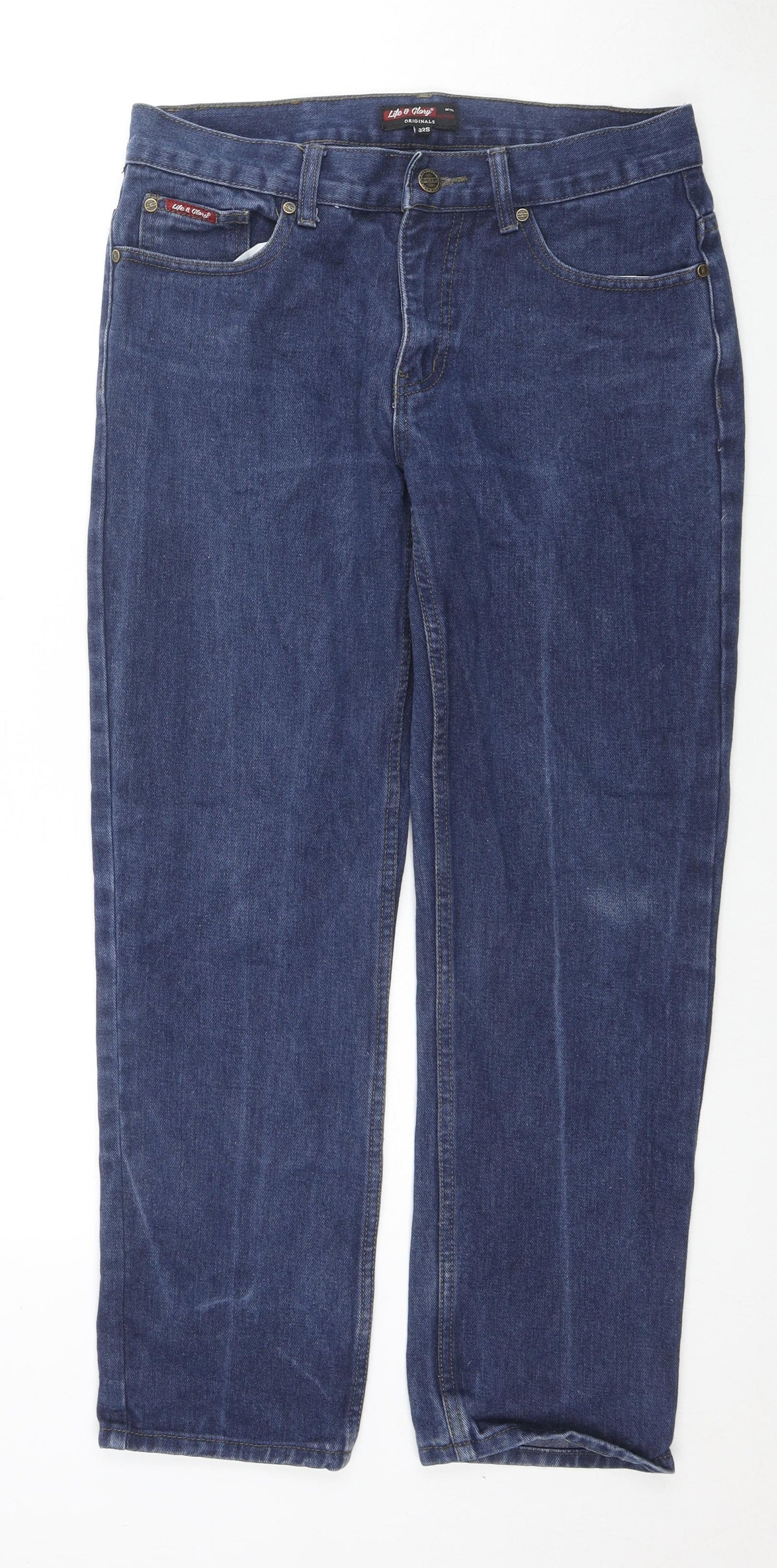 Life&Glory Mens Blue Cotton Straight Jeans Size 32 in L27 in Regular Zip