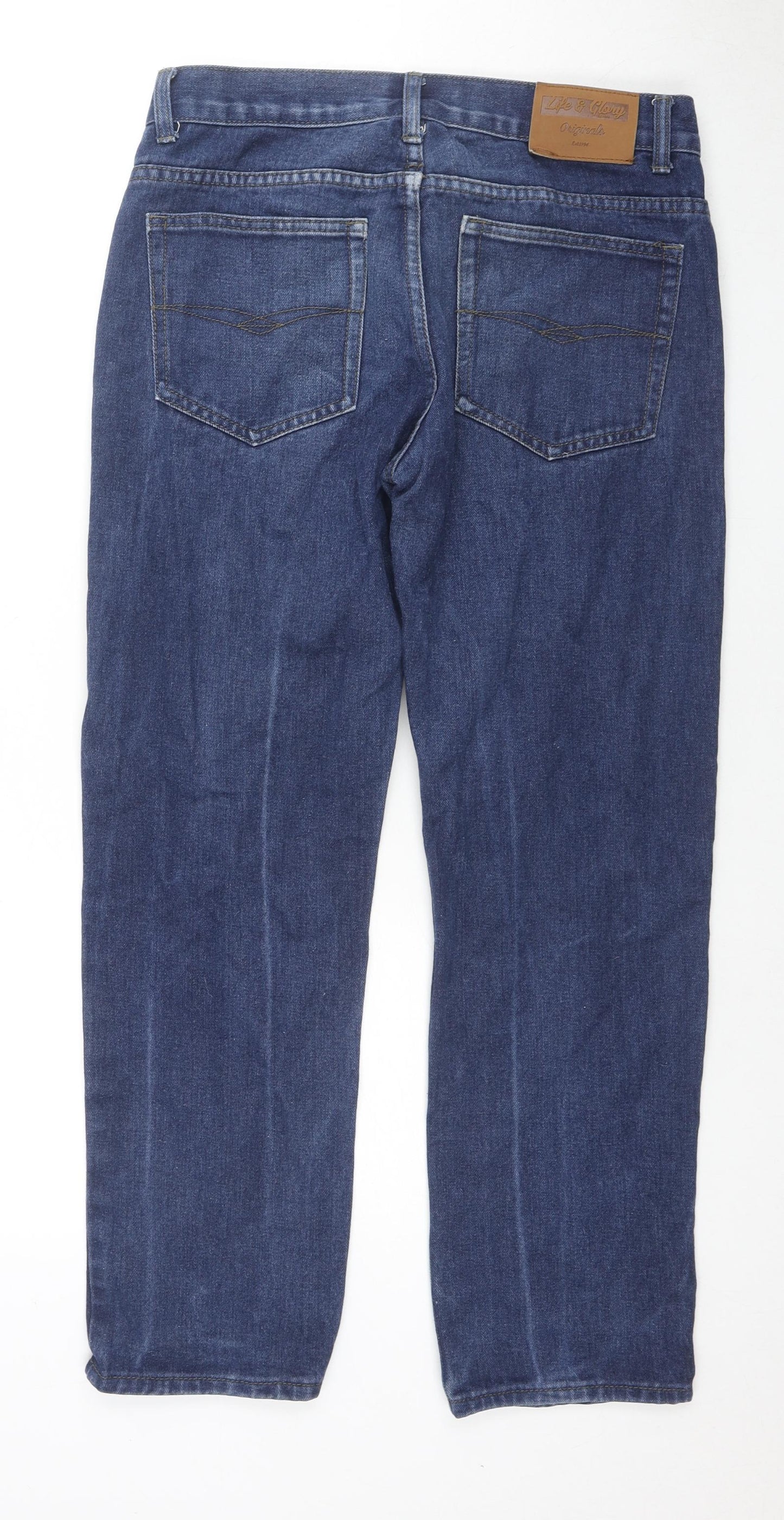 Life&Glory Mens Blue Cotton Straight Jeans Size 32 in L27 in Regular Zip
