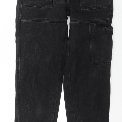 PRETTYLITTLETHING Womens Black Cotton Straight Jeans Size 4 L27 in Regular Zip - Cargo Style