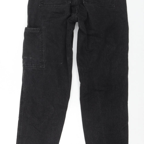 PRETTYLITTLETHING Womens Black Cotton Straight Jeans Size 4 L27 in Regular Zip - Cargo Style