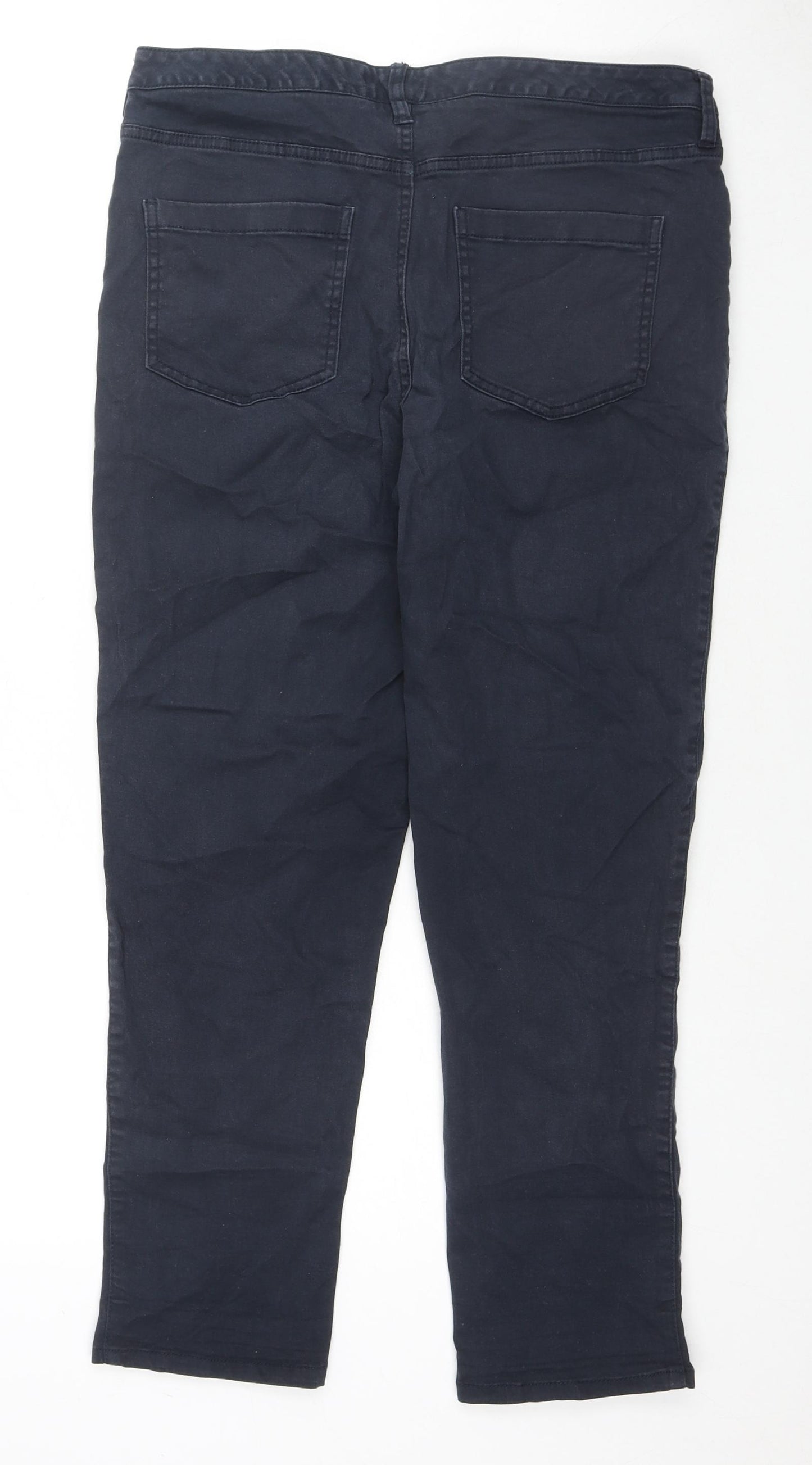 F&F Womens Blue Cotton Straight Jeans Size 14 L26 in Regular Zip