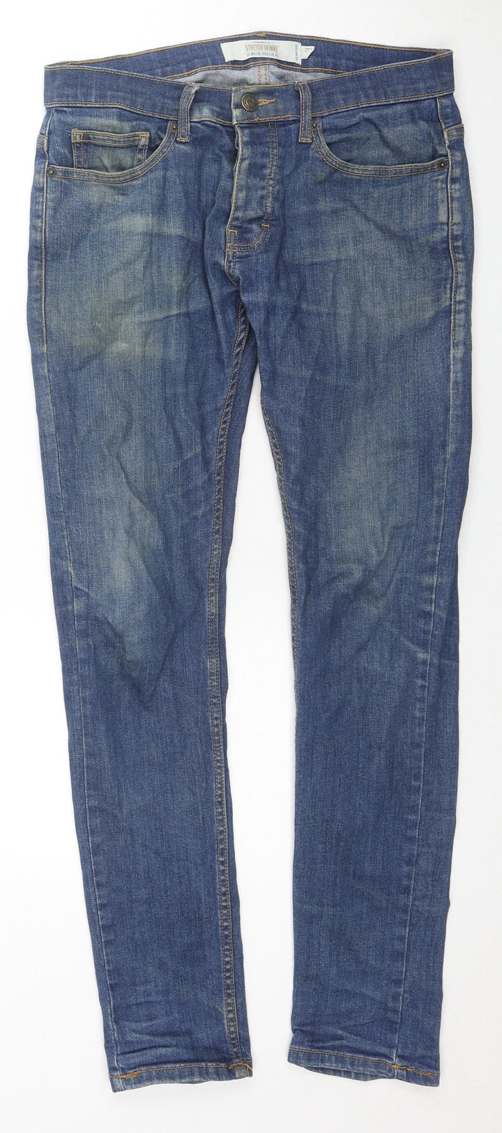 Topman Mens Blue Cotton Skinny Jeans Size 30 in L29 in Regular Zip