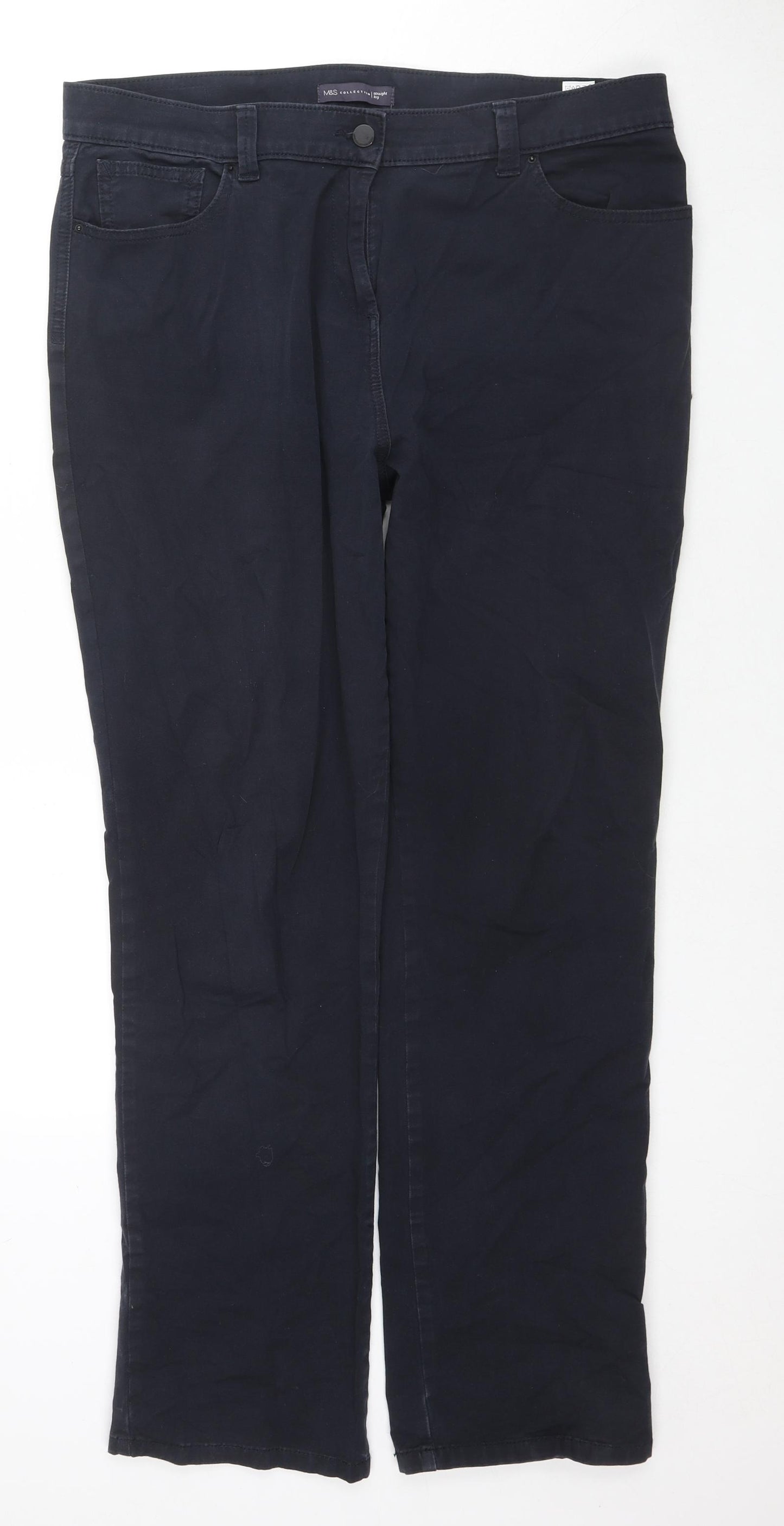 Marks and Spencer Womens Blue Cotton Straight Jeans Size 18 L30 in Regular Zip