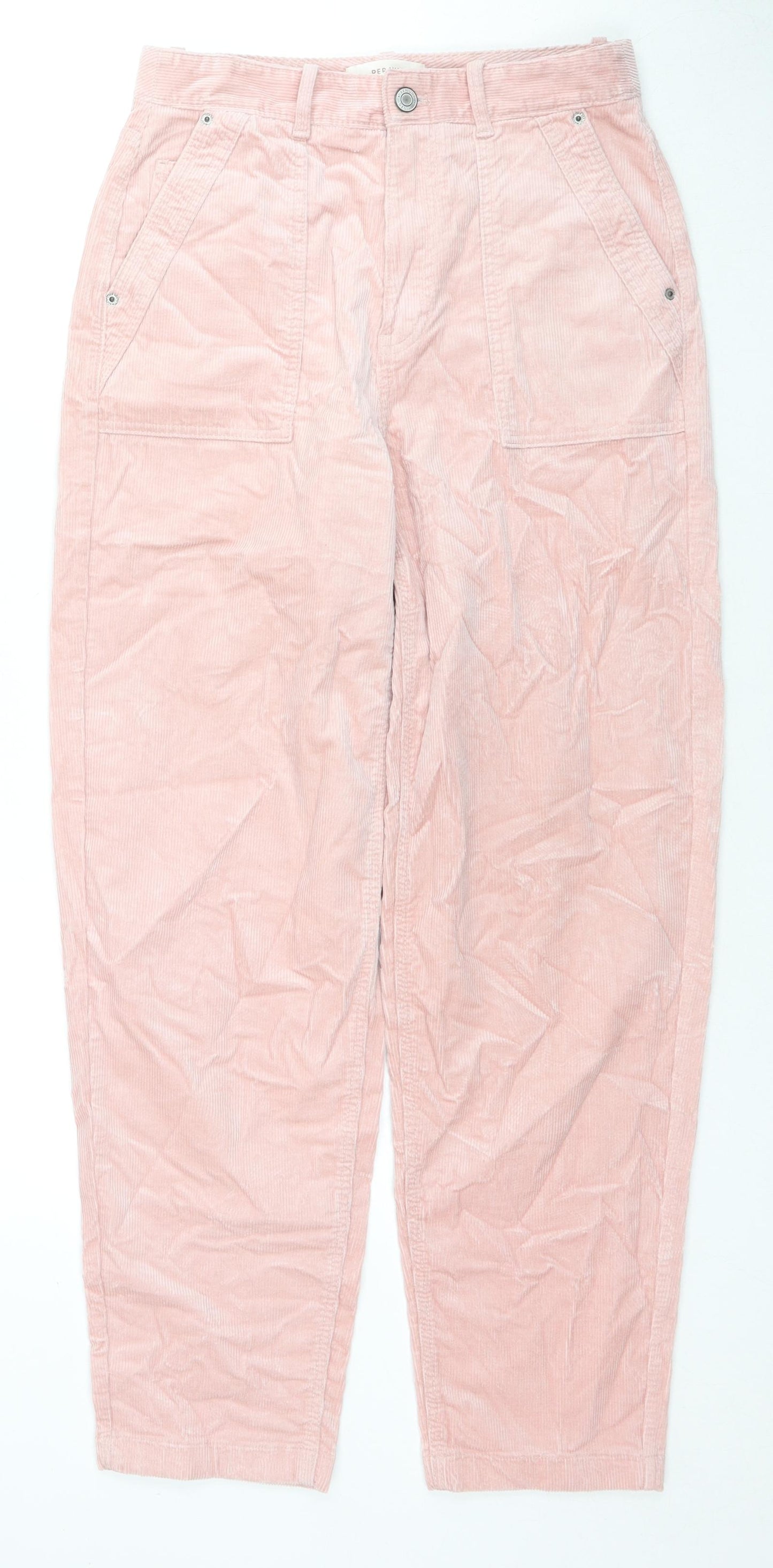 Per Una Womens Pink Cotton Trousers Size 10 L28 in Regular Zip
