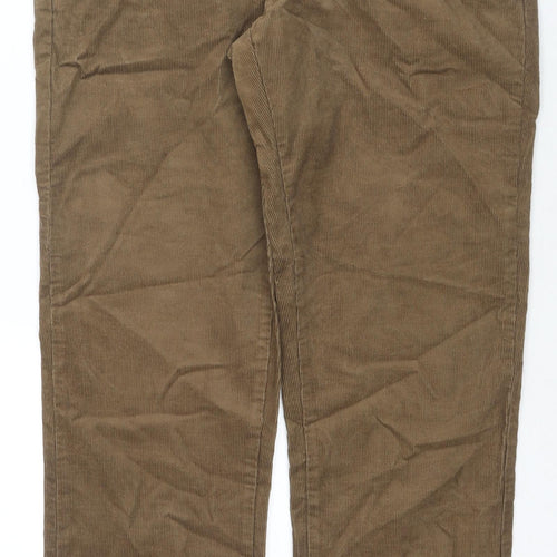 Marks and Spencer Mens Brown Cotton Trousers Size 34 in L31 in Regular Zip