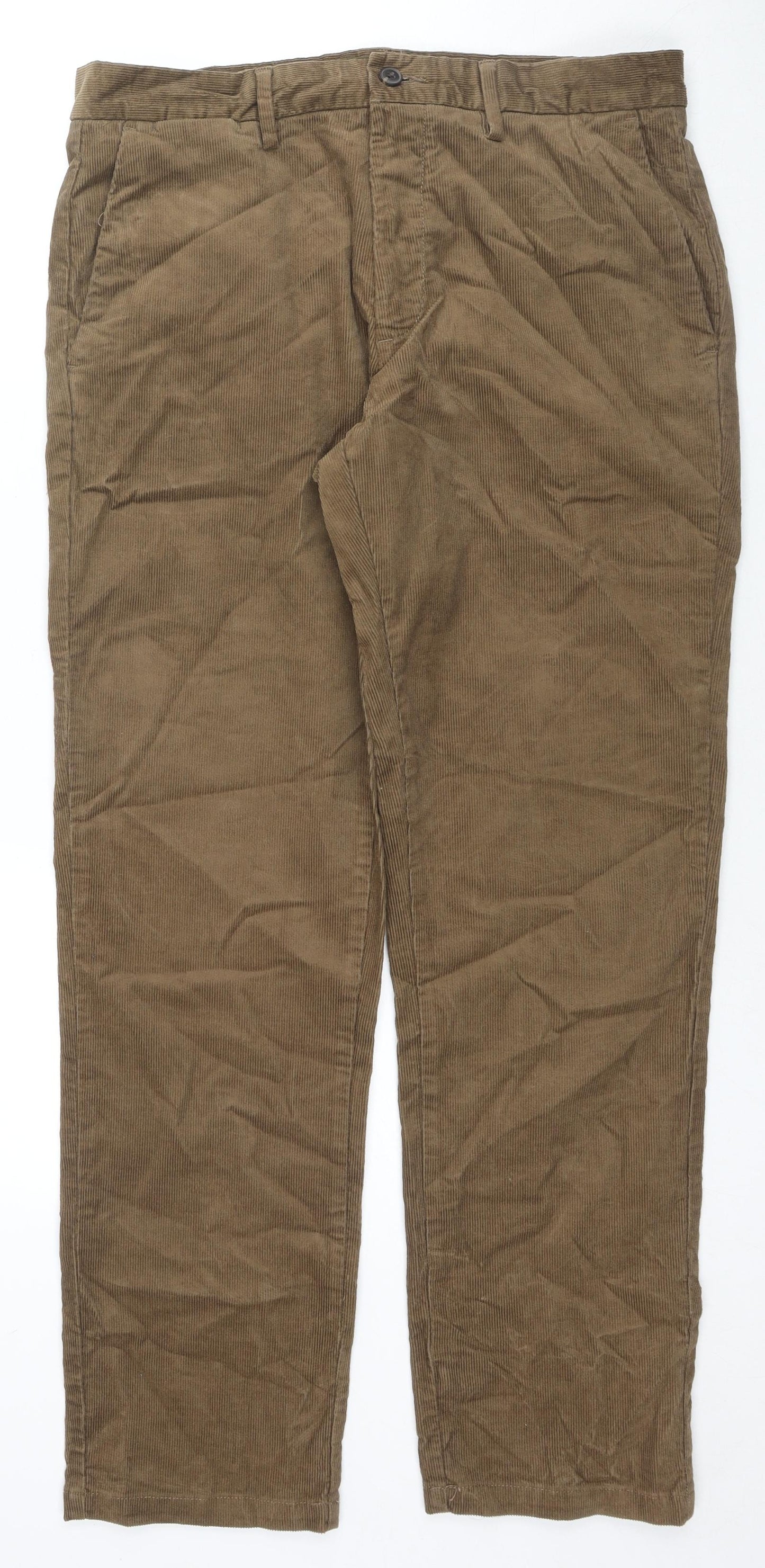 Marks and Spencer Mens Brown Cotton Trousers Size 34 in L31 in Regular Zip
