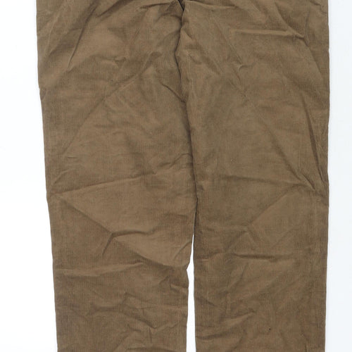 Marks and Spencer Mens Brown Cotton Trousers Size 34 in L31 in Regular Zip