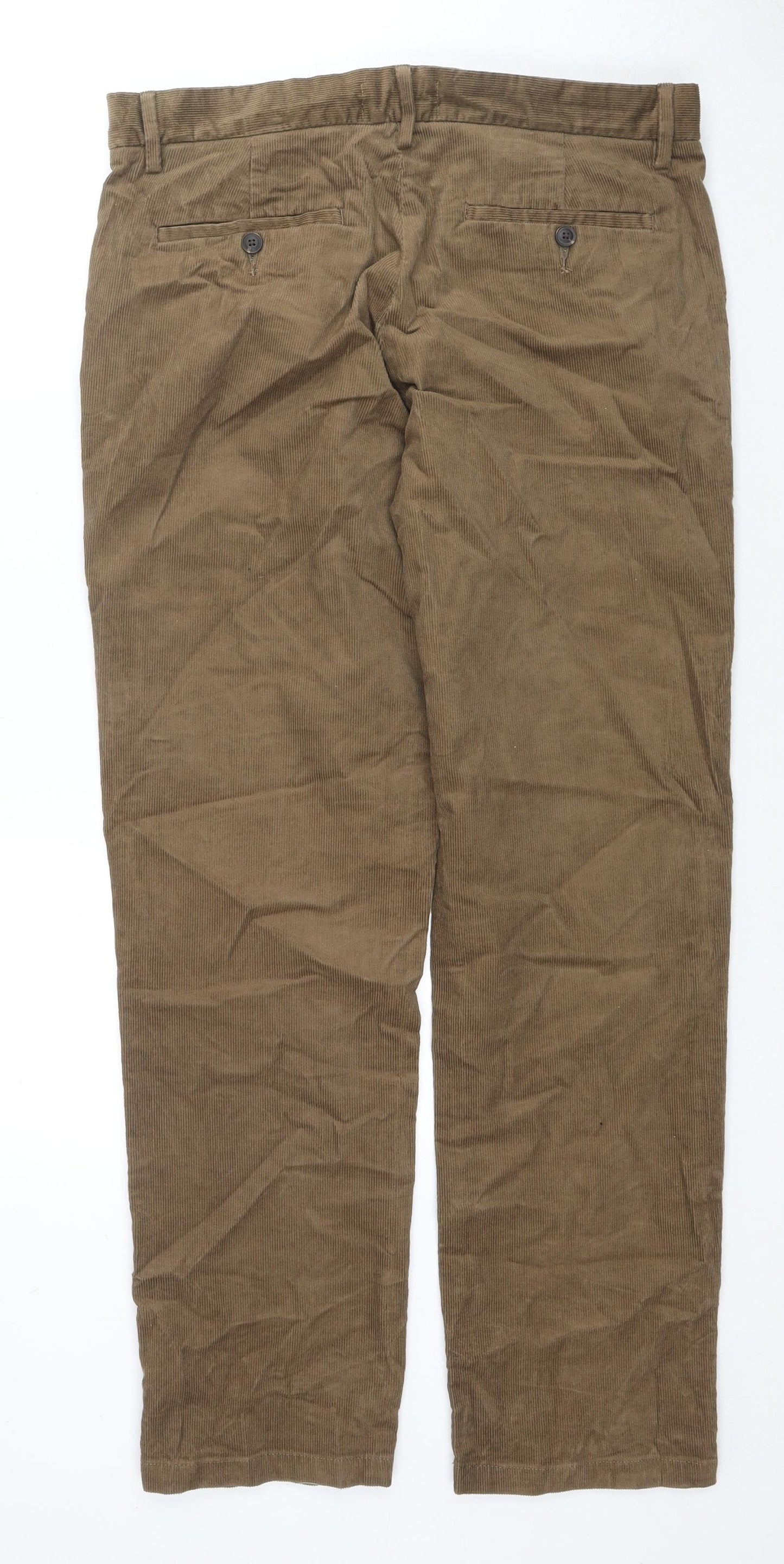 Marks and Spencer Mens Brown Cotton Trousers Size 34 in L31 in Regular Zip
