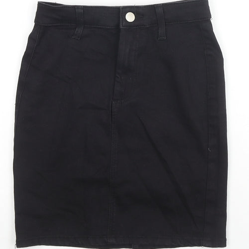 Topshop Womens Black Cotton A-Line Skirt Size 6 Zip