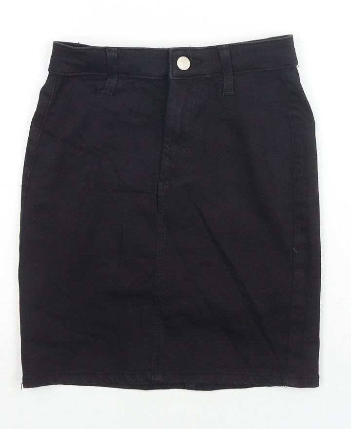 Topshop Womens Black Cotton A-Line Skirt Size 6 Zip