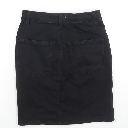 Topshop Womens Black Cotton A-Line Skirt Size 6 Zip