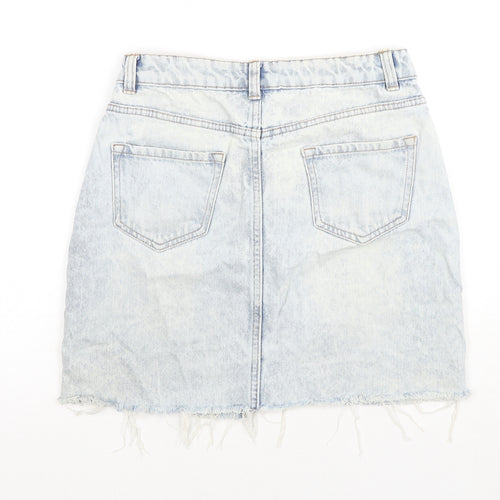 New Look Womens Blue Cotton A-Line Skirt Size 8 Zip