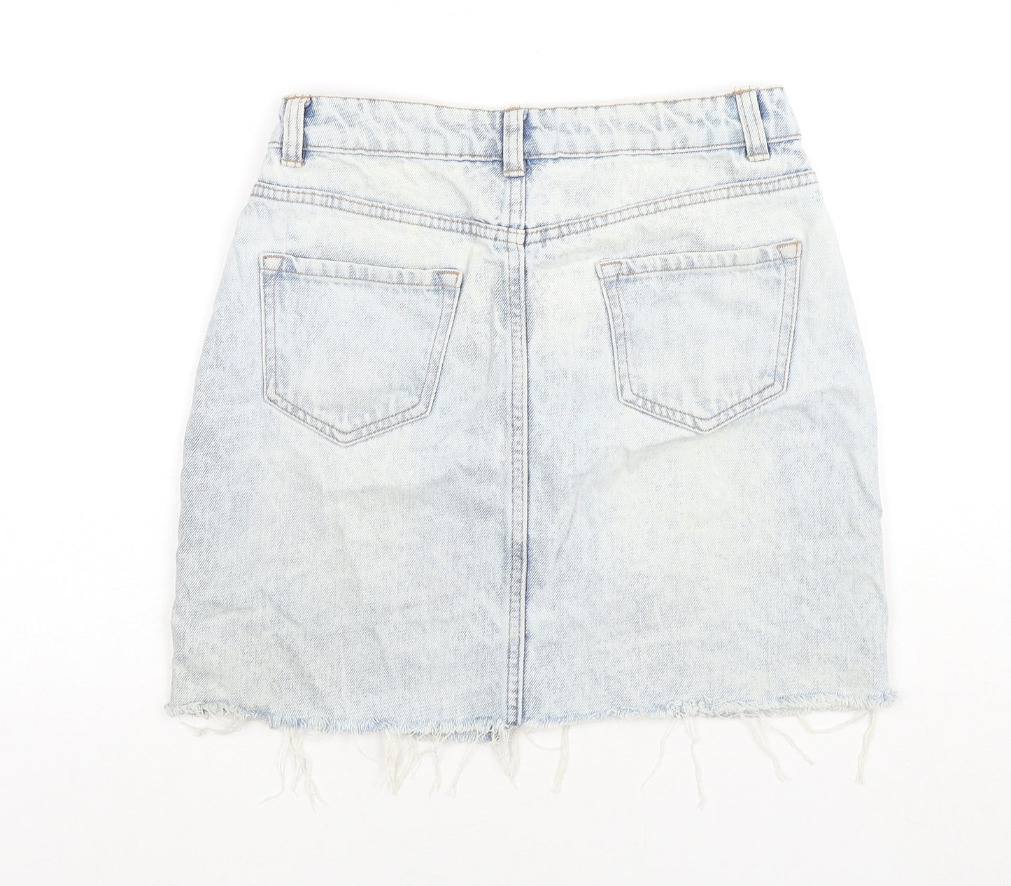 New Look Womens Blue Cotton A-Line Skirt Size 8 Zip