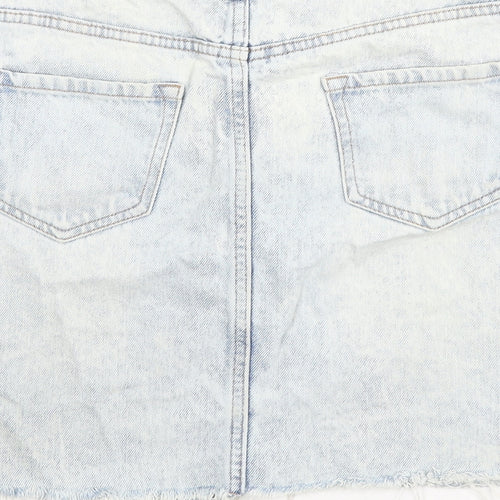 New Look Womens Blue Cotton A-Line Skirt Size 8 Zip