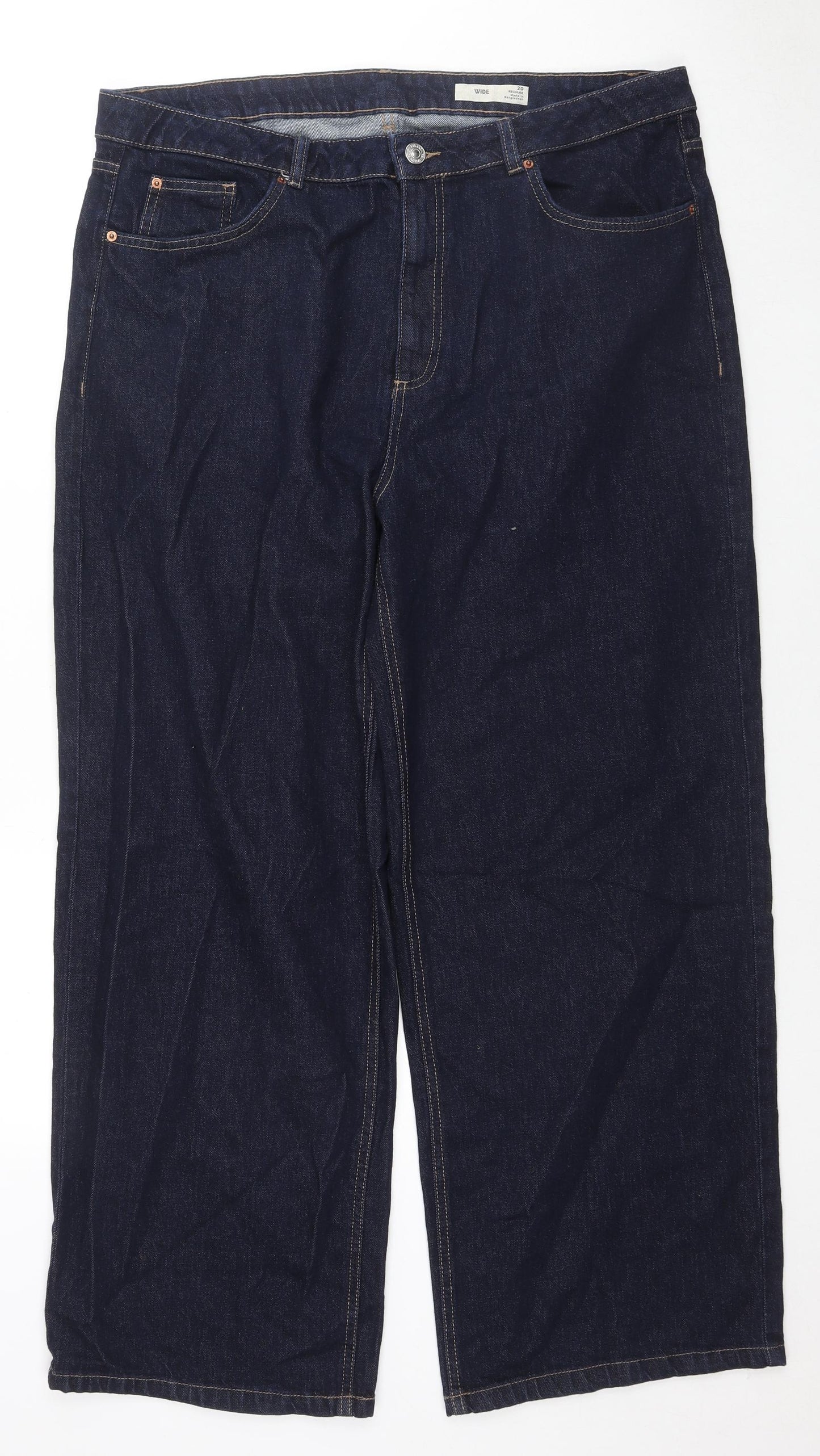 Marks and Spencer Womens Blue Cotton Wide-Leg Jeans Size 20 L30 in Regular Zip