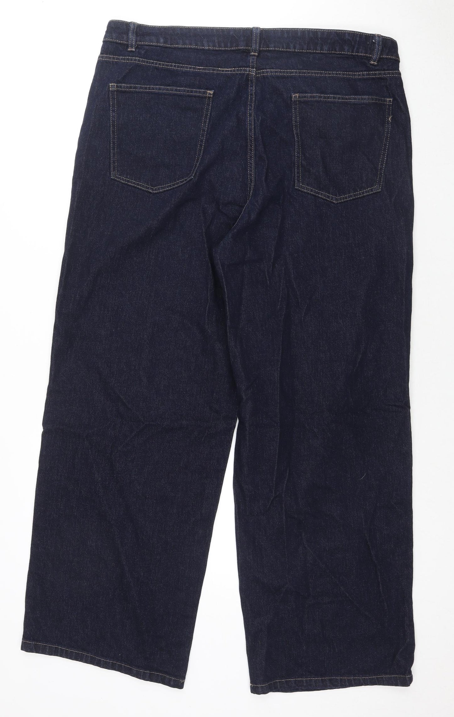 Marks and Spencer Womens Blue Cotton Wide-Leg Jeans Size 20 L30 in Regular Zip
