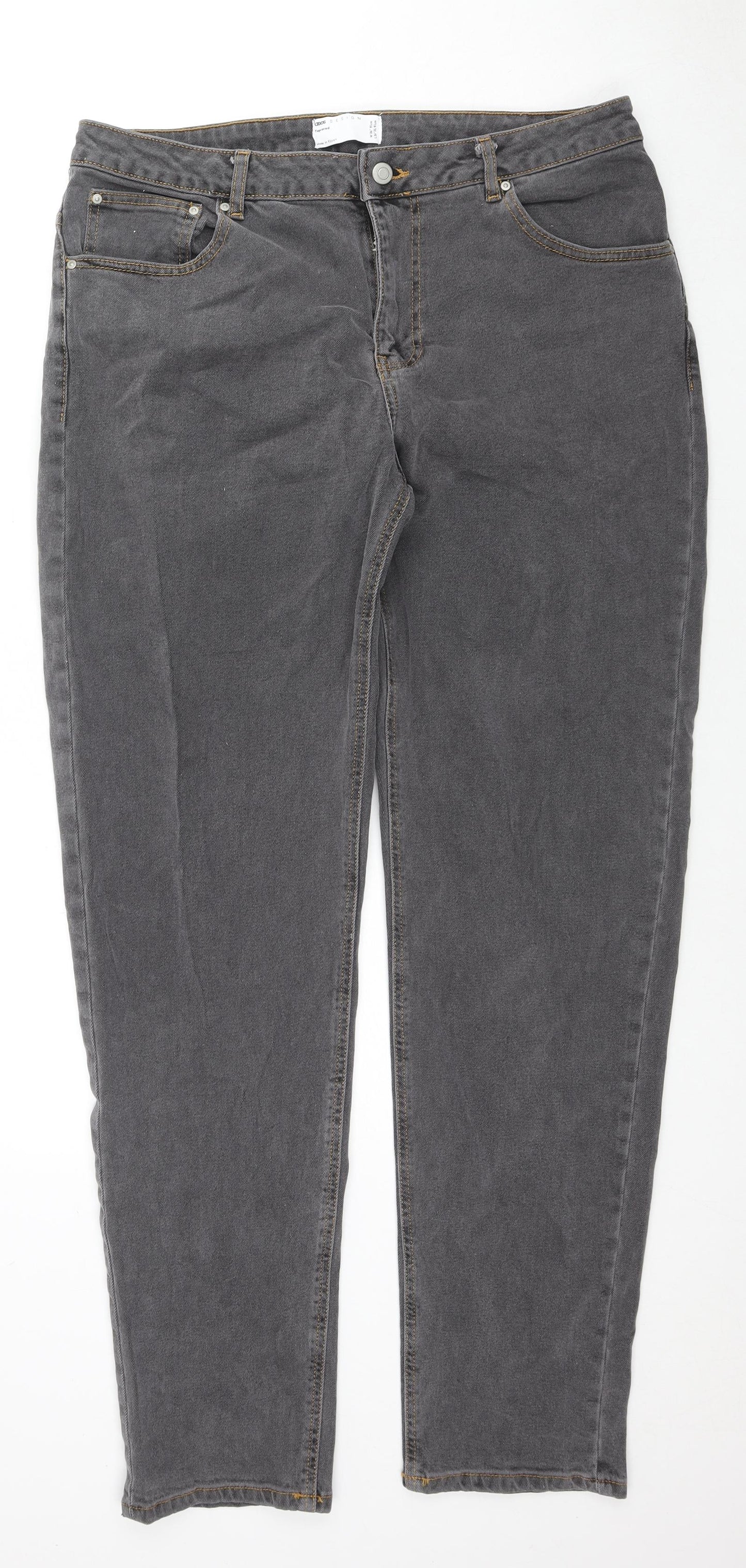 ASOS Mens Grey Cotton Tapered Jeans Size 36 in L36 in Regular Zip