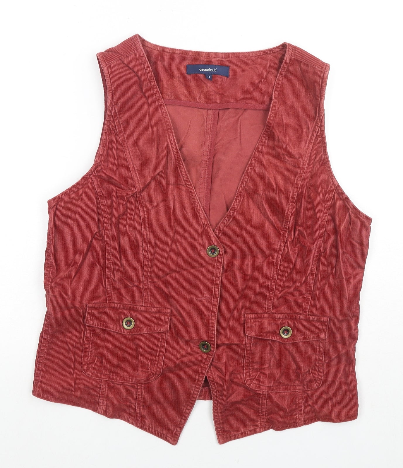 Casual Club Womens Red Gilet Waistcoat Size 14 Button