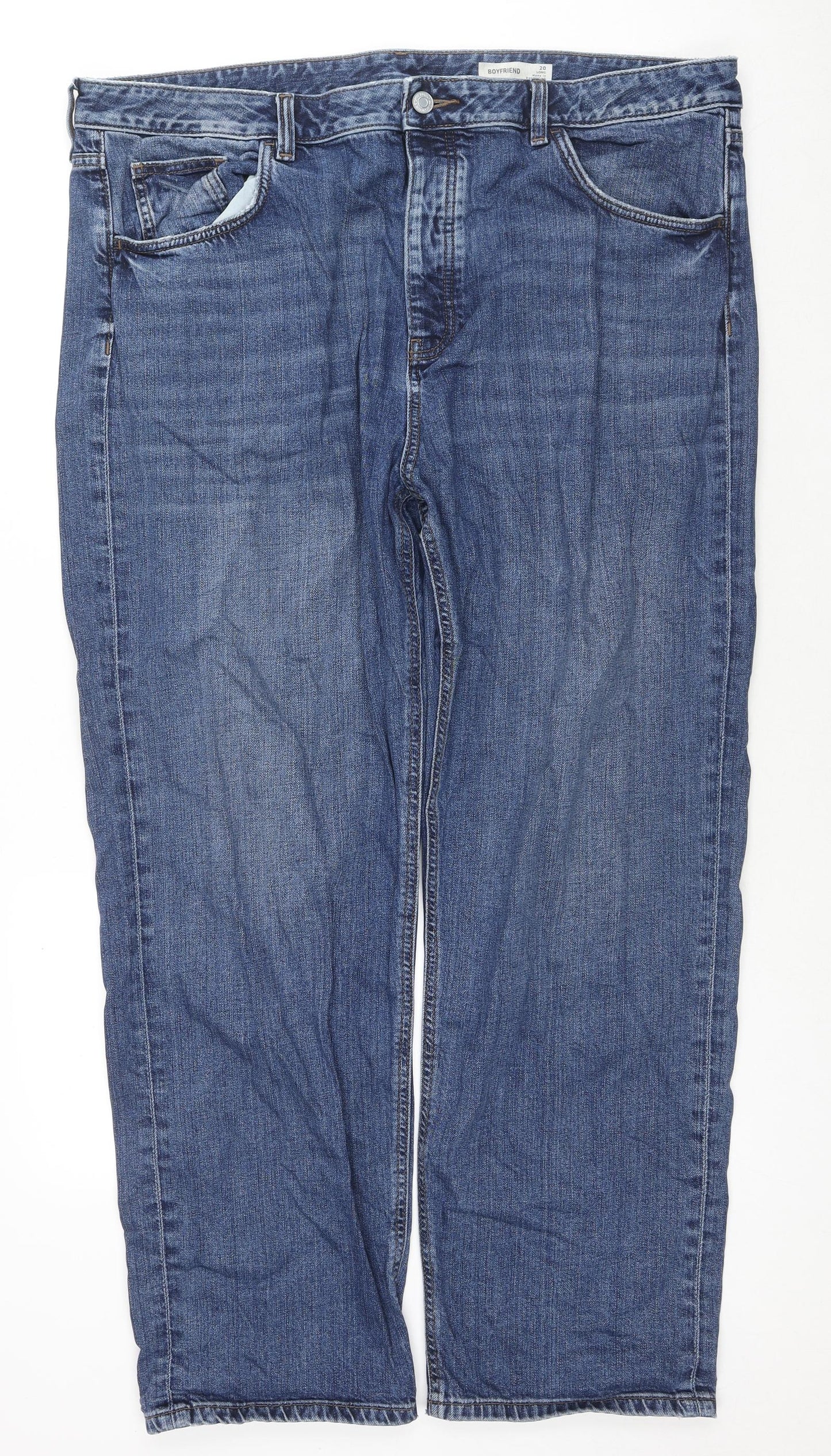 Marks and Spencer Womens Blue Cotton Boyfriend Jeans Size 20 L28 in Regular Zip