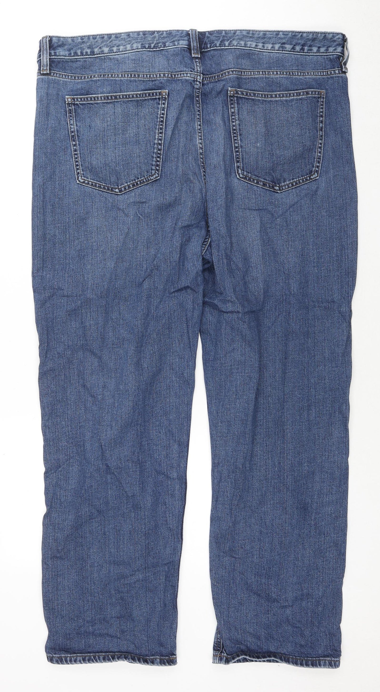 Marks and Spencer Womens Blue Cotton Boyfriend Jeans Size 20 L28 in Regular Zip