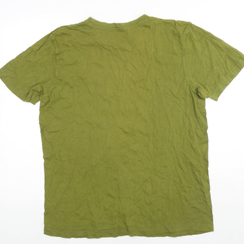 Avenue Mens Green Cotton T-Shirt Size M Round Neck