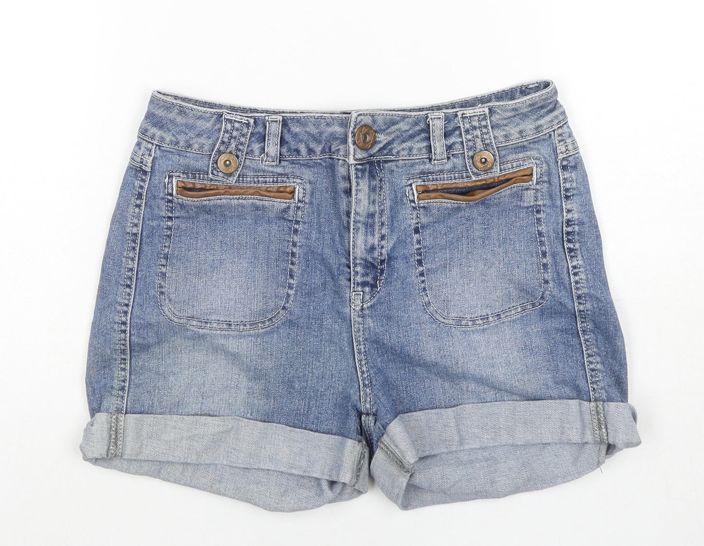 Miss Selfridge Womens Blue Cotton Hot Pants Shorts Size 10 L3 in Regular Zip