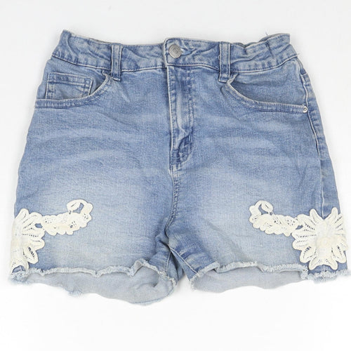 George Girls Blue Cotton Hot Pants Shorts Size 12-13 Years L3 in Regular Zip - Flowers