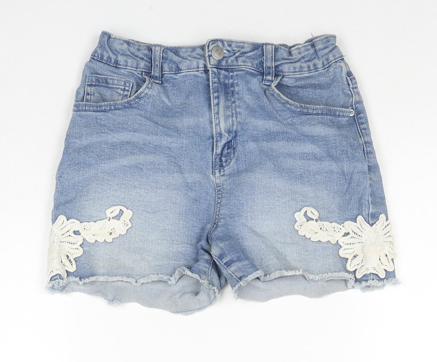 George Girls Blue Cotton Hot Pants Shorts Size 12-13 Years L3 in Regular Zip - Flowers