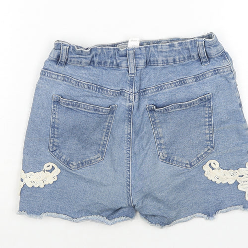 George Girls Blue Cotton Hot Pants Shorts Size 12-13 Years L3 in Regular Zip - Flowers