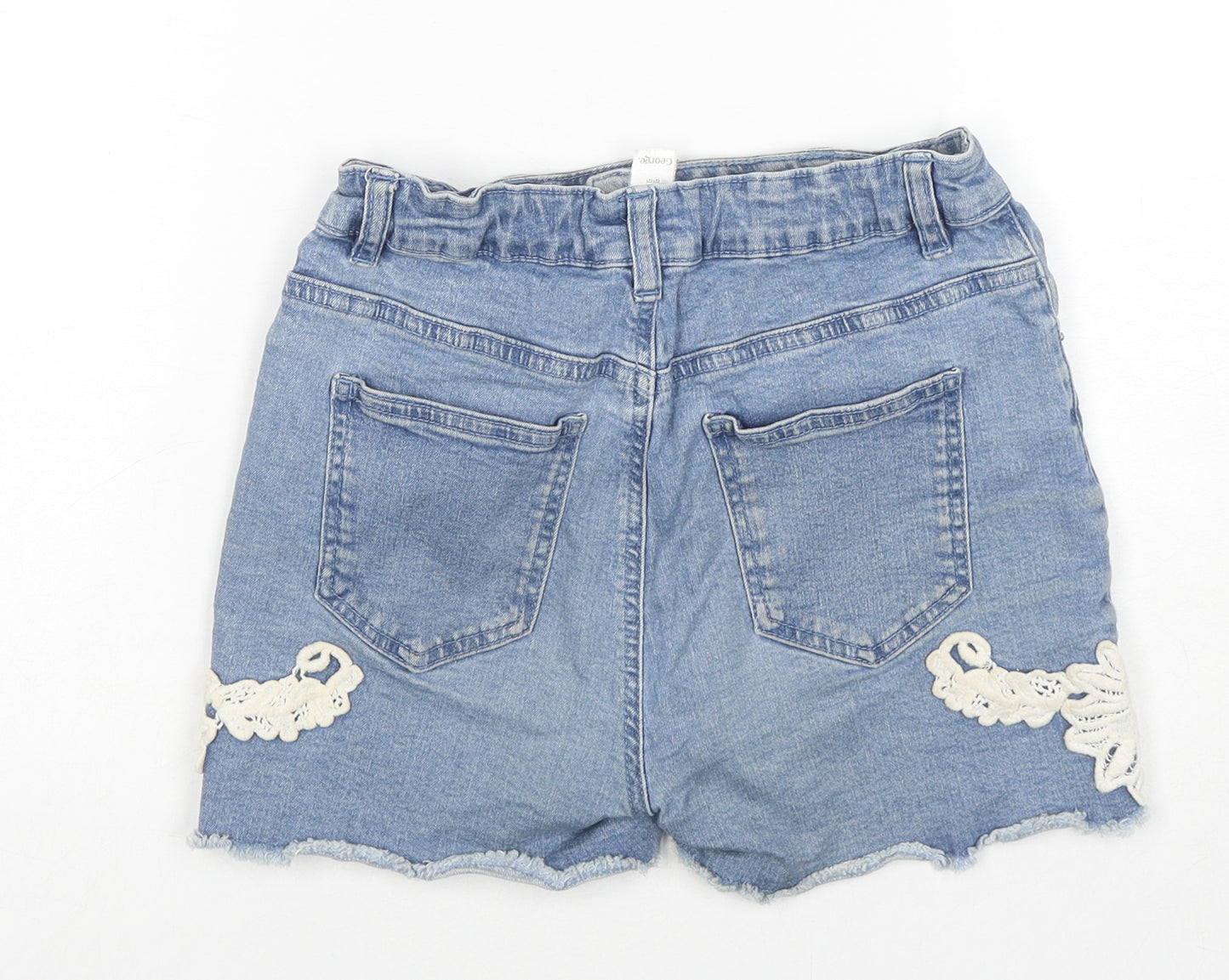 George Girls Blue Cotton Hot Pants Shorts Size 12-13 Years L3 in Regular Zip - Flowers