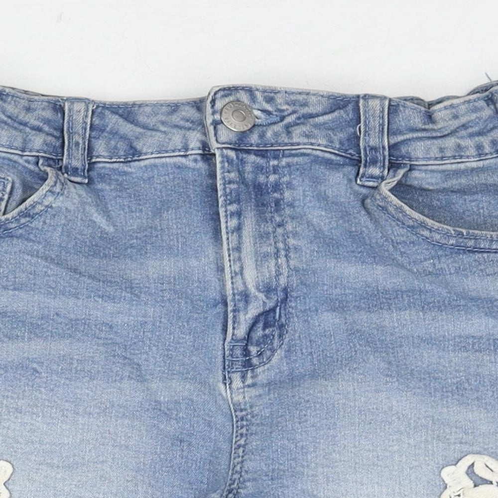 George Girls Blue Cotton Hot Pants Shorts Size 12-13 Years L3 in Regular Zip - Flowers