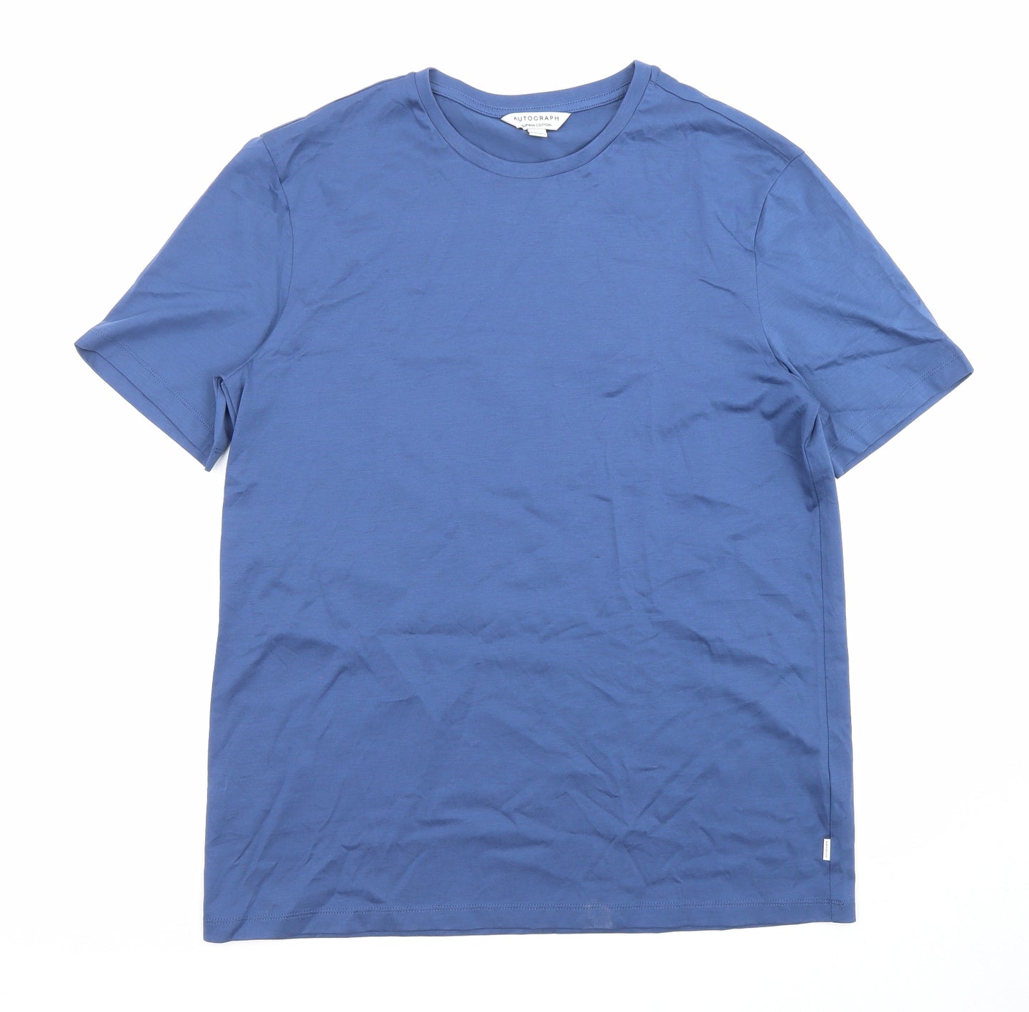 Autograph Mens Blue Cotton T-Shirt Size M Crew Neck - Classic