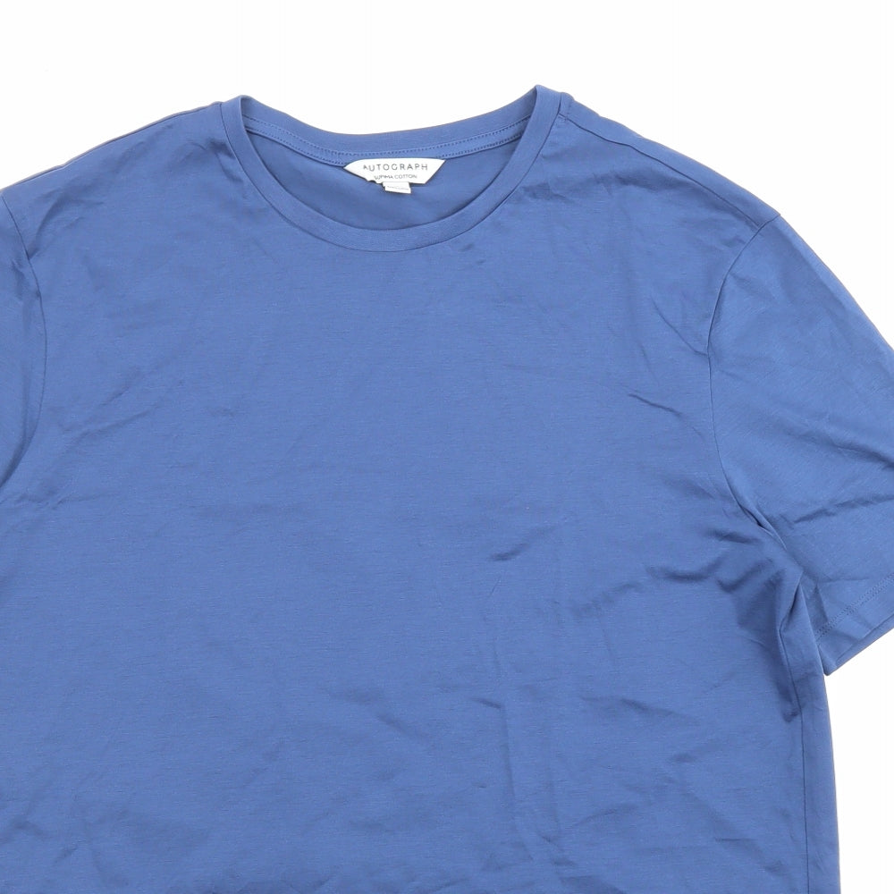 Autograph Mens Blue Cotton T-Shirt Size M Crew Neck - Classic