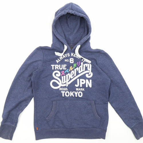 Superdry Womens Blue Cotton Pullover Hoodie Size L