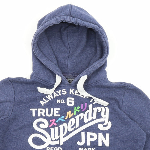 Superdry Womens Blue Cotton Pullover Hoodie Size L