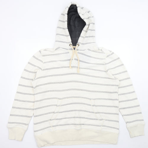 Fat Face Mens Ivory Striped Cotton Pullover Hoodie Size L