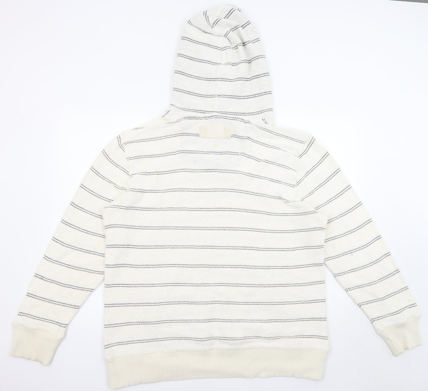 Fat Face Mens Ivory Striped Cotton Pullover Hoodie Size L