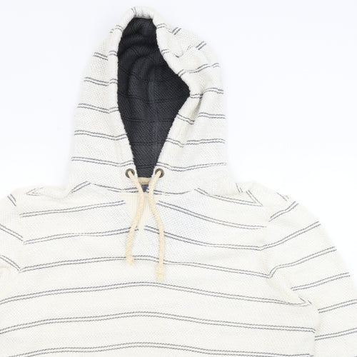 Fat Face Mens Ivory Striped Cotton Pullover Hoodie Size L
